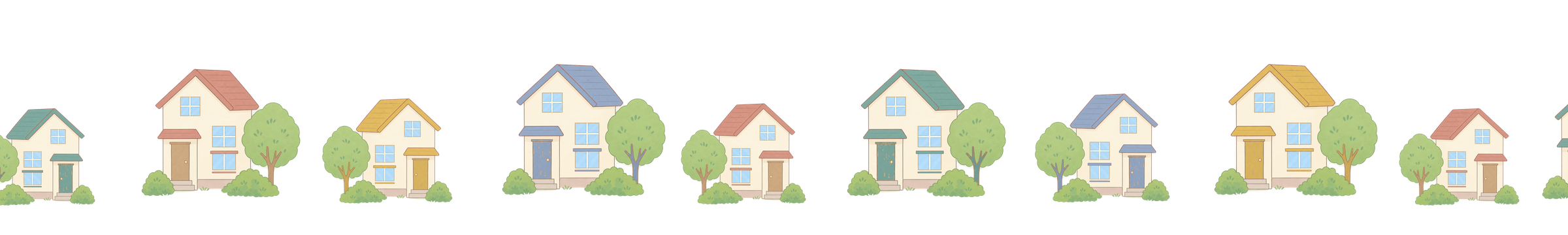 住宅と木が並ぶ街並みのイラスト